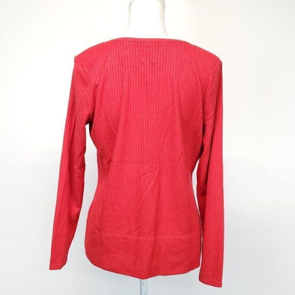 NIC+ZOE Cozy Long Sleeve Rib Knit Twist Top Pop Red Medium - Picture 9 of 12